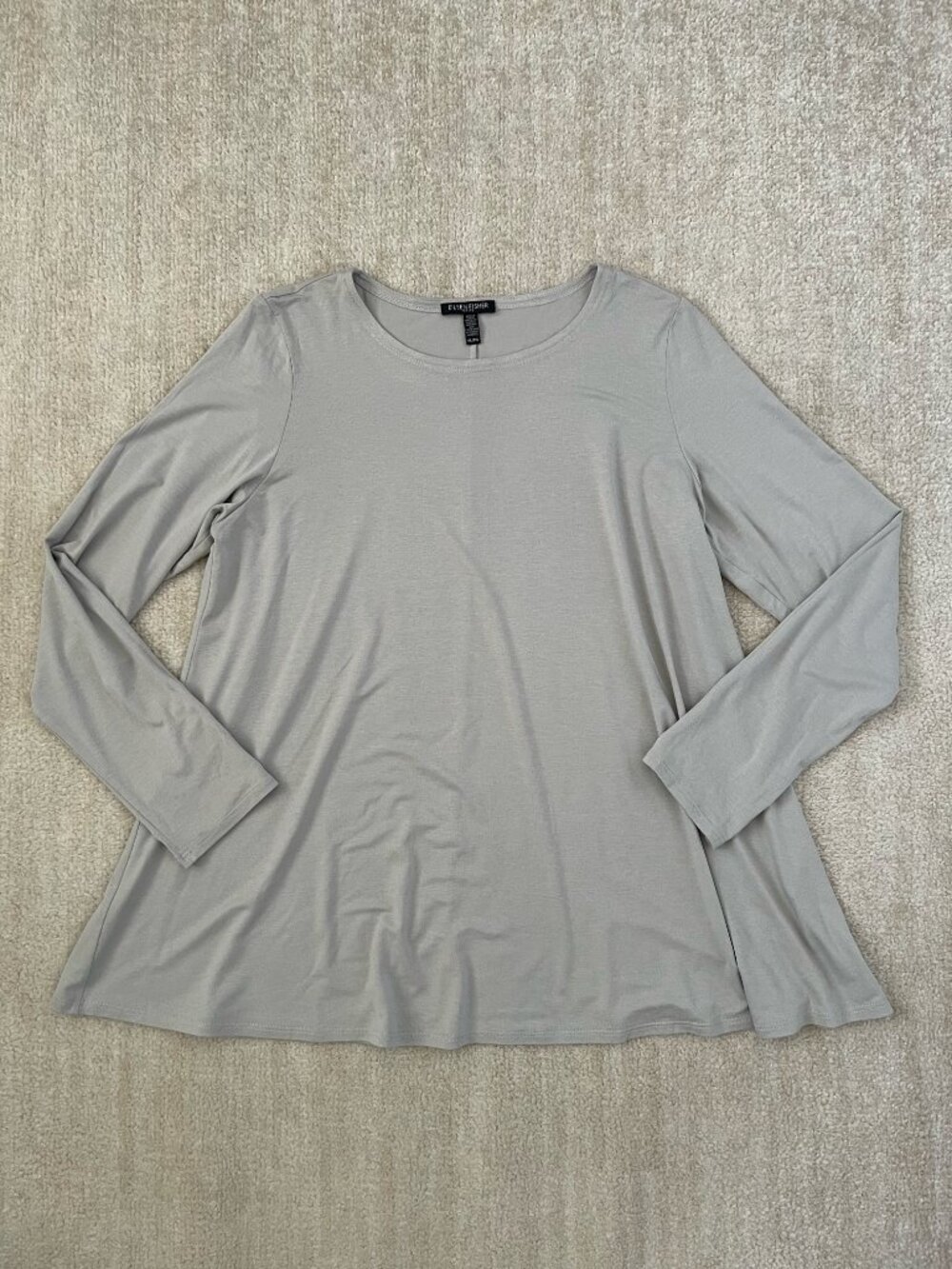 Eileen Fisher Gray Long Sleeve Viscose Jersey Knit Top L Petite